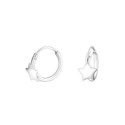 Small Huggie hoop sterling silver earrings with star