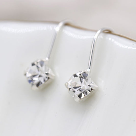 Sterling silver clear crystal little drop earrings