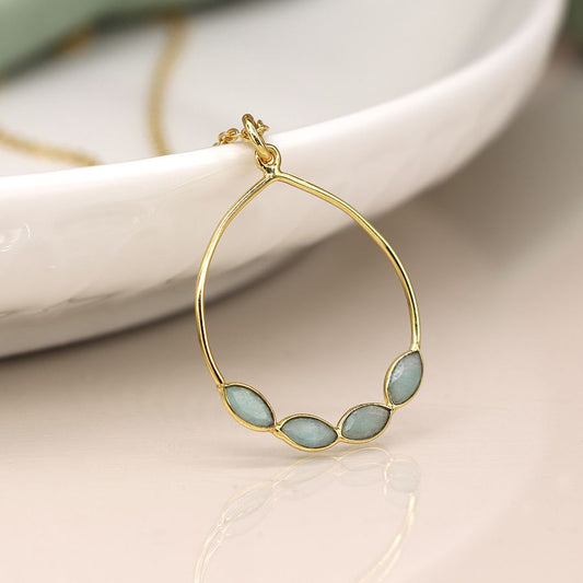 14K gold plated amazonite bezel hoop necklace