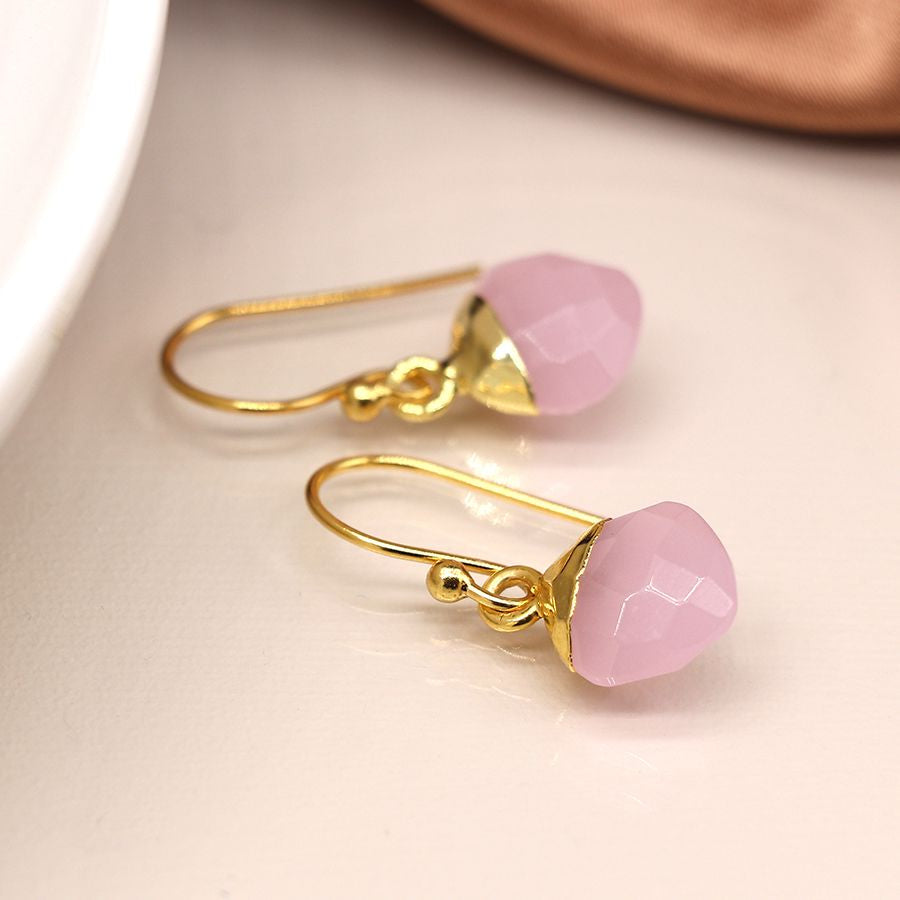 14K Gold plated pink glass drop earrings