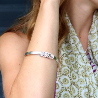 Silver plated triple bangle set with mixed metallic hoops