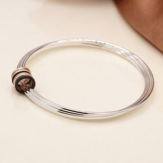 Silver plated triple bangle set with mixed metallic hoops