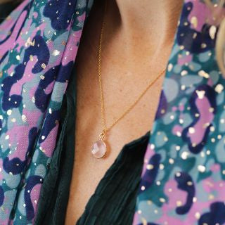 14K Gold plated rose quartz teardrop necklace