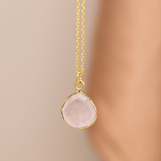 14K Gold plated rose quartz teardrop necklace
