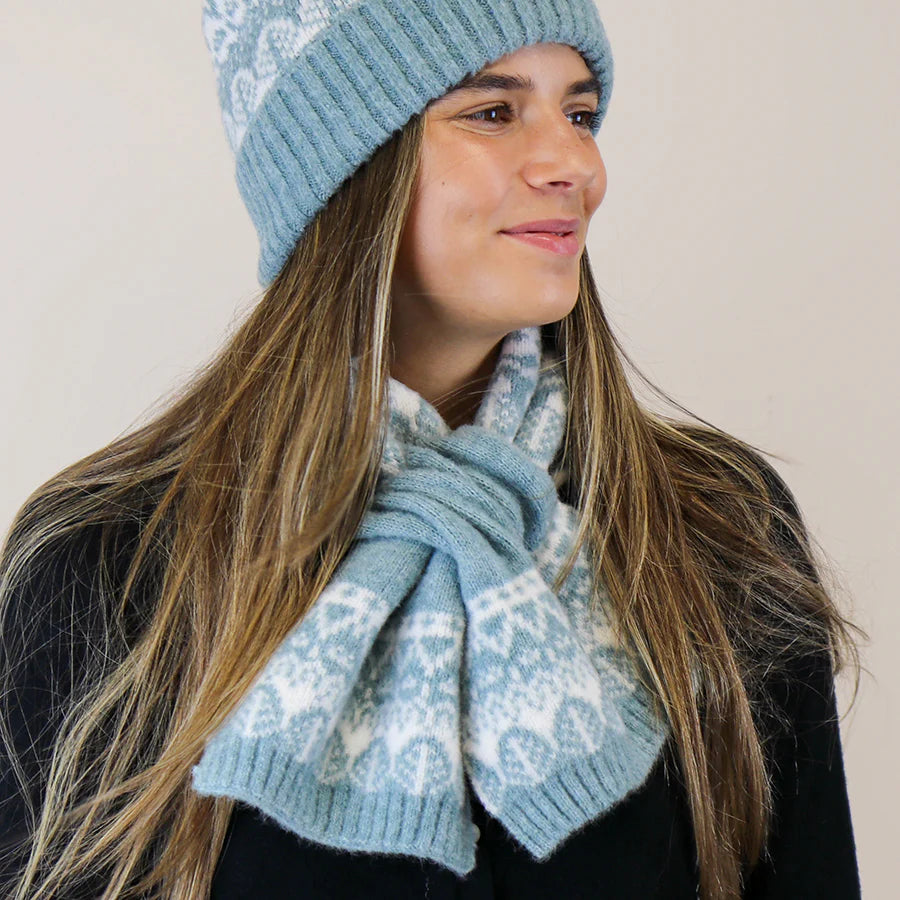 Duck Egg Blue Fair Isle Knit Pull Through Scarf by piece of mind ltd