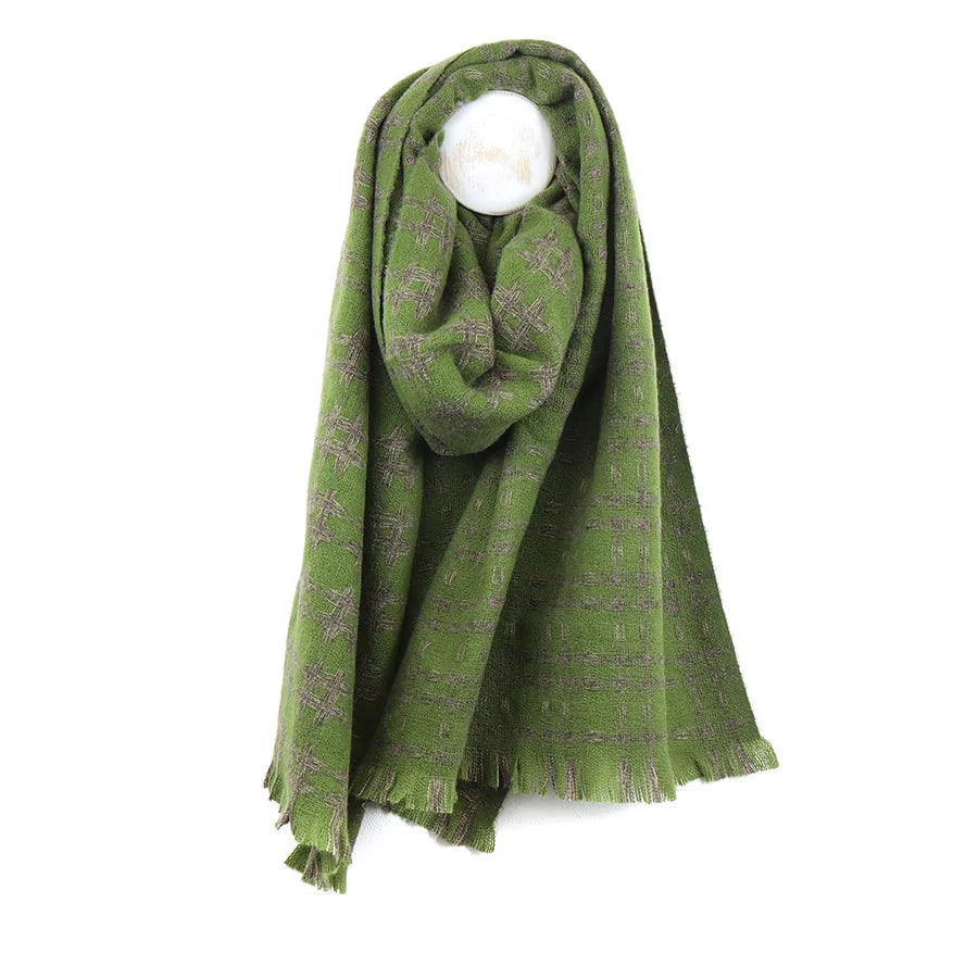 Dark Olive Crosshatch Weave Winter Scarf by POM LTD