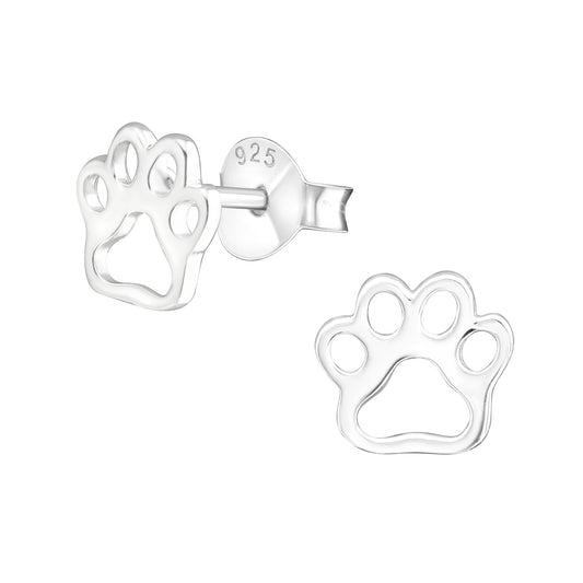 Paw print sterling silver stud earrings